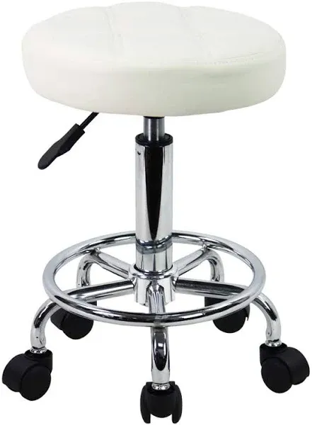 Round Rolling Stools PU Leather Seat Height Adjustable Swivel Stool with Wheels