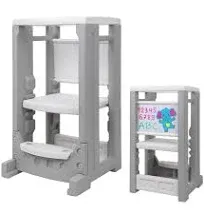 Kids Kitchen Step Stool with Whiteboard, Toddler Tower with 4 Adjustable Heights