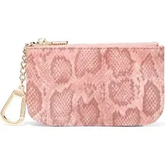 Daisy Rose Keychain Pouch & Coin Purse with Clasp, Luxury PU Vegan Leather - Cream Snake