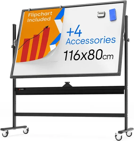 Rolling Dry Erase Board 46 x 32 - Large Portable Magnetic Whiteboard with Sta...