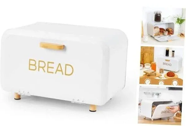 White Bread Box for Kitchen Countertop - Large Capacity Bread Elegant White