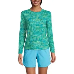 Lands' End Women's Long Crew Neck Long Sleeve Rash Guard UPF 50 Swim Tee