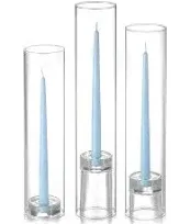 12 Taper Candles, 12 Glass Chimneys and 12 Glass Taper Holders