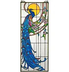 Peacocks Sunset Stained Glass Window