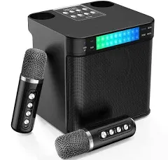 Karaoke Machine for Kids/Adults, FULLIFE 2024 Upgraded Portable Bluetooth PA Speaker System with 2 Wireless Microphones, Colorful LED Light That Changes, Sing Karaoke Set for Home Parties, Indoors