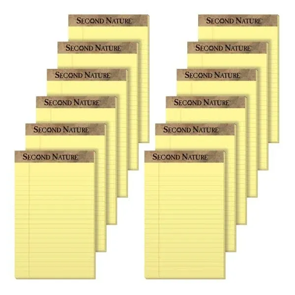 74840 Second Nature Recycled Pads, Jr. Legal, 5 x 8, Canary, 50 Sheets (Pack ...