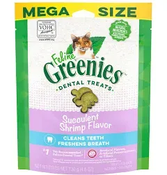 Feline Greenies Adult Natural Dental Care Cat Treats, Succulent Shrimp Flavor, 2.1 oz. Pouch