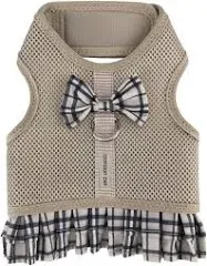 Parisian Pet Step in Dog Harness - 100% Mesh Fabric Plaid Khaki Girl Dog Harnesses - Soft Fully Padded, No Pull Dog Vest Harness Dress - Puppy Harness - Dog Harness Medium Sized Dog - M