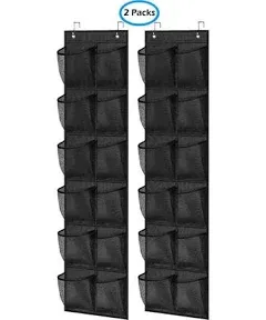 MISSLO Narrow Over the Door Closet Shoe Organizer 12 Mesh Pockets Hanging Shoe Rack Organizer Holder for Pantry Storage Hanger ,2 Pack, Black