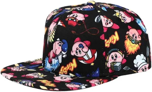 Kirby Sublimated All Over Print Flat Bill Snapback Hat Multicolored