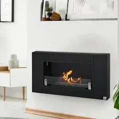 HOMCOM Ethanol Fireplace 43.25 Wall-Mounted 0.73 Gal Stainless Steel Max 323 Sq. Ft