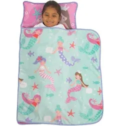 Everything Kids Pink and Aqua Mermaid Toddler Nap Mat with Pillow and Blanket