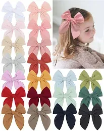 doboi 20PCS Fable Bows 4.5 Inch Hair Clips Baby Girls Cotton Linen Bows for Girls Solid Color Hair Accessories for Baby Toddlers Kids