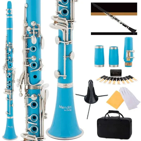 Mendini by Cecilio MCT_2BL+SD+PB B Flat Beginner Clarinet Bundle - Blue