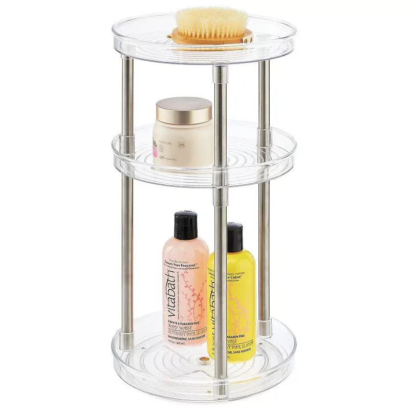 mDesign Spinning 3-Tier Lazy Susan 360 Makeup Storage Organizer Tower Tray