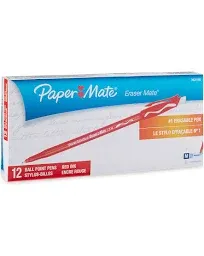 Paper Mate EraserMate Erasable Pen, Medium Point, Red, Box of 12