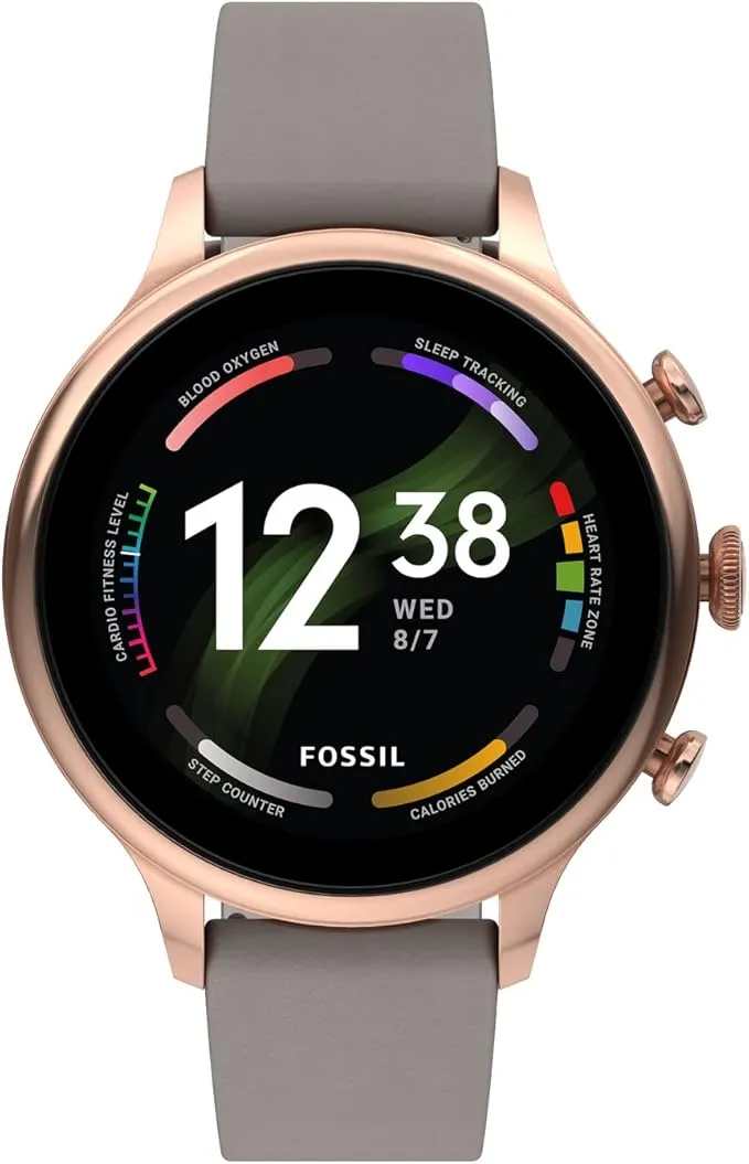 Fossil Unisex Gen 6 42mm Stainless Steel and Leather Touchscreen Smart Watch, Color: Rose Gold, Taupe (Model: FTW6079V)