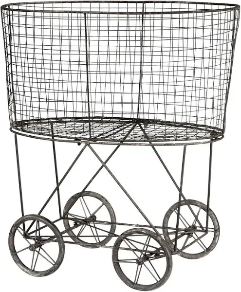 Creative Co-op Vintage Metal Laundry Basket with Wheels