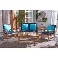 SAFAVIEH Fontana 4-piece Acacia Solid Wood Outdoor Conversation Patio Set