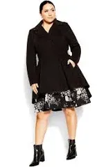 City Chic Women's Plus Size Hi Lo Frill Coat