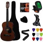 YMC 38" Coffee Beginner Acoustic Guitar Starter Package Student Guitar with Gig Bag,Strap, 3 Thickness 9 Picks,2 Pickguards,Pick Holder, Extra