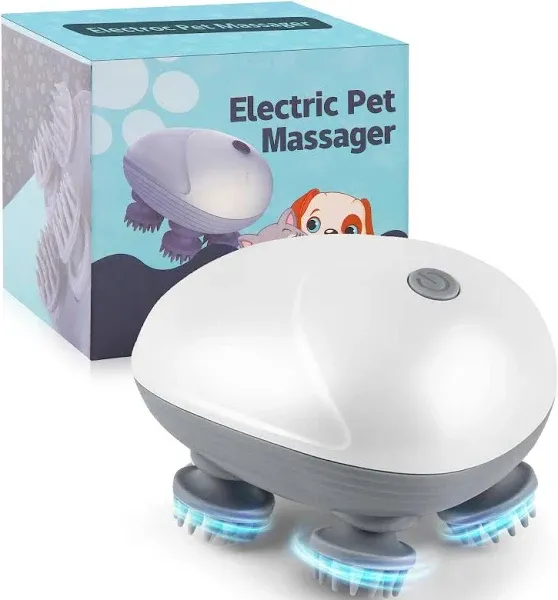 Electric Pet Massager for Dogs and Cats, Cordless Handheld Tool with 4 Massage Heads and 96 Massage Nodes, Back Scratcher for Relieving Tension, Tight Muscles, and Stiffness