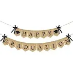 Burlap Happy Graduation Banner | Rustic Vintage Decorations Black 