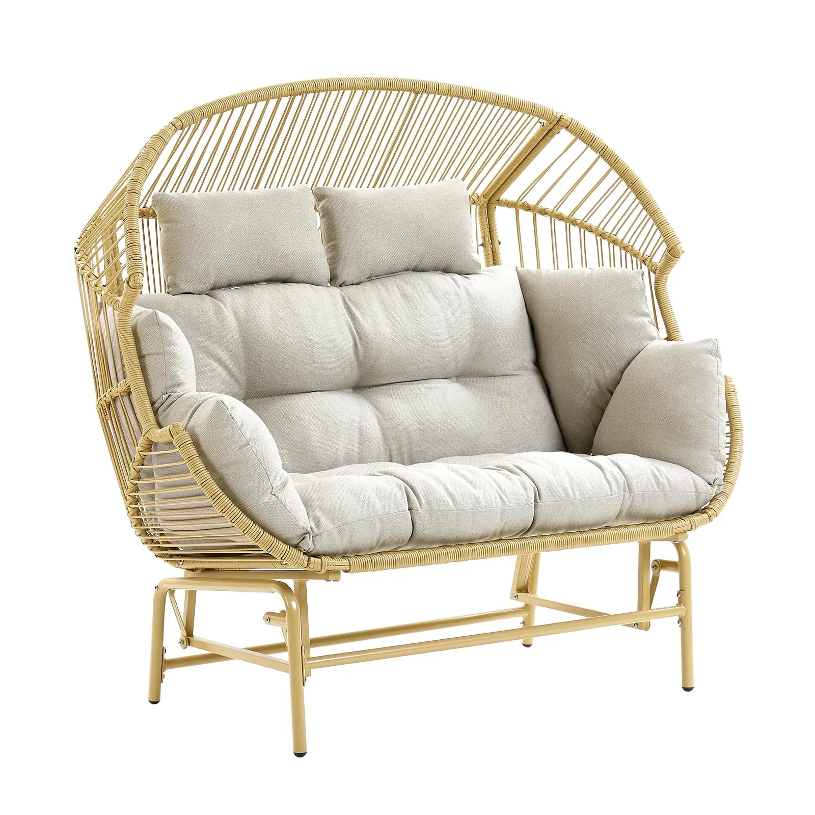 2-Seat Yellow Wicker Egg Chair Patio Glider Backyard Living Room Indoor/Outdoor Chaise Lounge