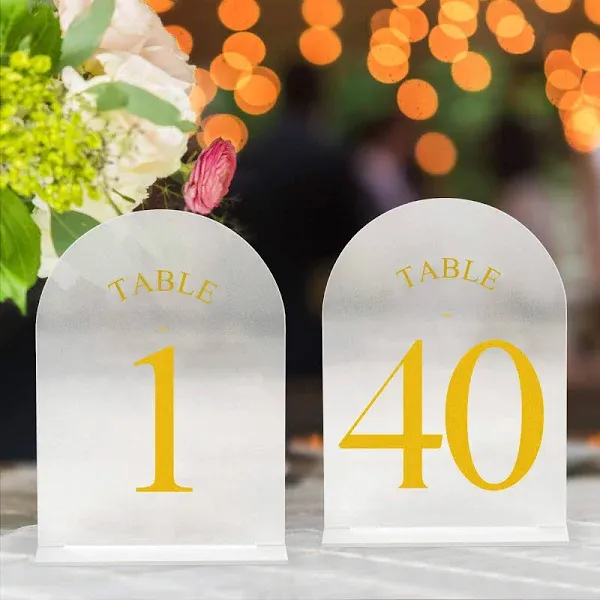 JOYIT Frosted Arch Wedding Table Numbers 1-40 with Stands – 5" X 7" Acrylic Gold Table Number Holders, Perfect for Wedding Receptions, Parties, Anniversaries, and Events