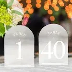 JOYIT Frosted Arch Wedding Table Numbers 1-40 with Stands – 5&#034; X 7&#034; Acryli