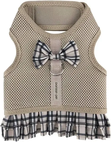 Parisian Pet Step in Dog Harness - 100% Mesh Fabric Plaid Khaki Dog Harnesses - Soft Fully Padded, No Pull Dog Vest Harness Dress - Puppy Harness - Dog Harness Large Sized Dog - L