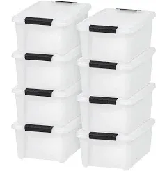 IRIS USA 33 Quart Stackable Plastic Storage Bins with Lids and Latching Buckles, Containers with Lids and Latches, Pearl, 8 Pack