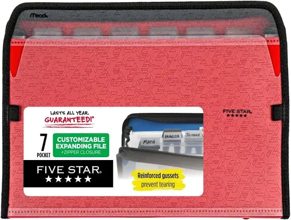 Five Star 7 Pocket Expanding File Organizer + Study App, White (72508)