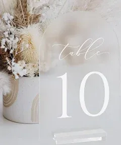 JINMURY Frosted Arch Table Numbers for Wedding, 5x7 Inch Arched Acrylic Table Numbers 1-15 with Acrylic Stands, Frosted Acrylic Arch Tabletop Sign with Holder for Centerpiece, Reception, Wedding,