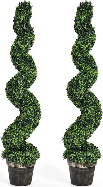 Costway 2 Pack 4FT Artificial Spiral Boxwood Topiary Tree Indoor Outdoor Decor