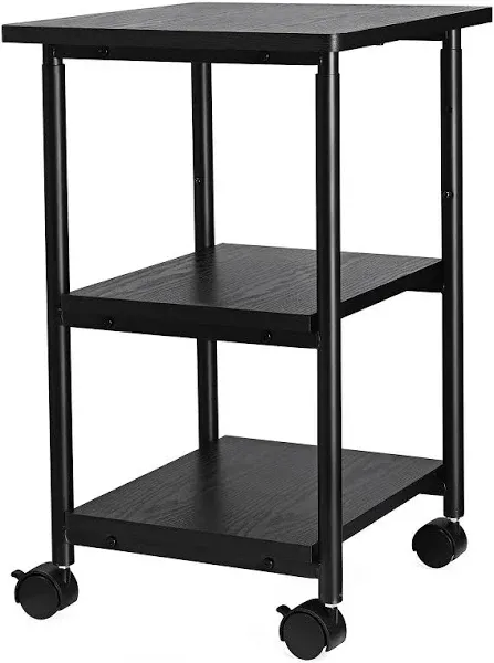 Printer Stand, 3-Tier Under Desk Printer Cart with Storage Shelf, Heavy Duty Printer Table with Wheels for Home and Office, Printer Shelf with 2 Hooks, Small Spaces, Black PTHB4001V