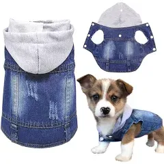 SILD Pet Clothes Dog Jeans Jacket Cool Blue Denim Coat Small Medium Dogs Lapel Vests Classic Hoodies Puppy Blue Vintage Washed Clothes (Grey,M)