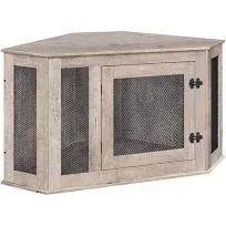 Corner Dog Crate Furniture, Wooden Dog Kennel End Table, Decorative Pet Crate...