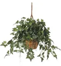 Nearly Natural Artificial Plants 26&#034; Indoor Hanging Basket Ivy Silk in Green