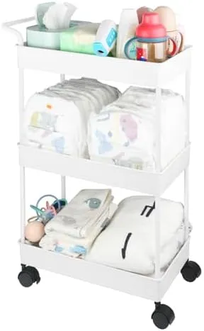 Volnamal Baby Diaper Caddy, Plastic Movable Cart for Newborn Nursery Essentials Diaper Storage Caddy Organizer for Changing Table & Crib, Easy to