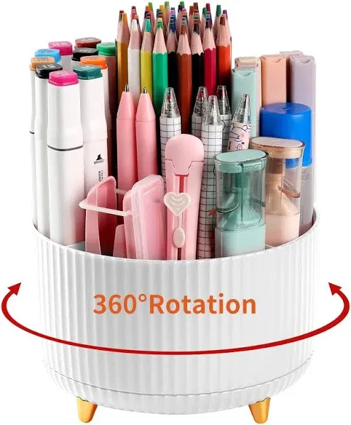 EDENMS Desk Pencil Pen Holder 5 Slots 360°Degree Rotating Pencil Pen Organizers for Desk