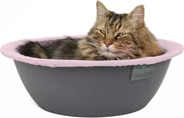 Hepper Cat Nest - Washable Cat Bed with Removable Fluffy Fleece Liner - Cozy Comfy Calming Cat Bed Round Shape - Cat Warming Bed - Donut Cat Bed Desk Ready - Small Cat Bed for Indoor Cats (Grey/Pink)