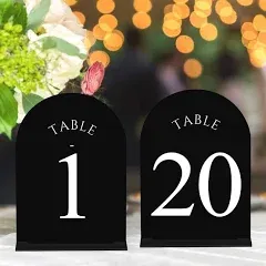 JOYIT Arch Wedding Table Numbers 1-30 with Stands – Double-Sided Printed 5" X 7" Acrylic Table Signs with White Background Black Text, Perfect Acrylic Table Numbers for Wedding Receptions, Parties, Anniversaries, and Events