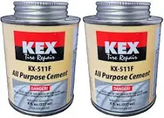 KEX 2 Cold Vulcanizing Rubber Tire and Tube Patch Plug Repair Cement 8oz cans