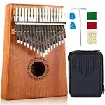 Kalimba 17 Keys Thumb Piano with Hard Case Study Instruction and Tune Hammer, Portable Mbira Sanza African Wood Finger Piano, Gift for Kids Adult Beginners Professional (Brown with Hard Case)