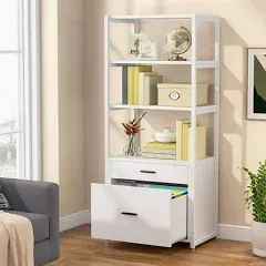 Tribesigns Bookcase Bookshelf 4-Tier Modern File Cabinet with 2 Drawers