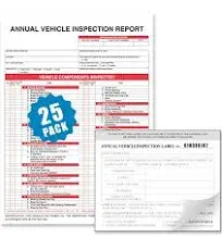 Annual Vehicle Inspection Report Form 25-pk 3-Ply Carbonless 8.5" x 11.75" + 2-Ply Vinyl with Mylar Laminate Label 5" x 4