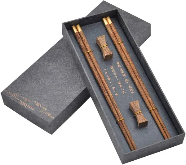 Kenpal Wooden Chopsticks Set with Case and Holder (2 Pair)