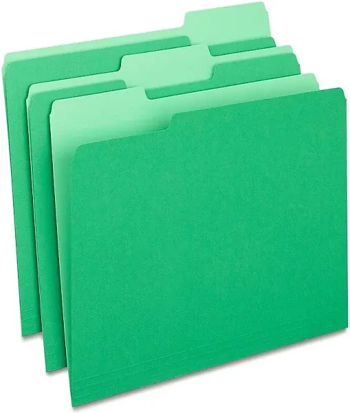 Staples File Folders 1/3-Cut Tab Letter Size Green 100/Box