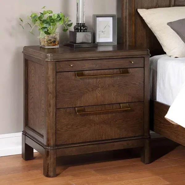 Steve Silver Nightstand 28.75 &#034; H X 28 &#034; W, Milan Warm Brown Walnut 2 Drawer